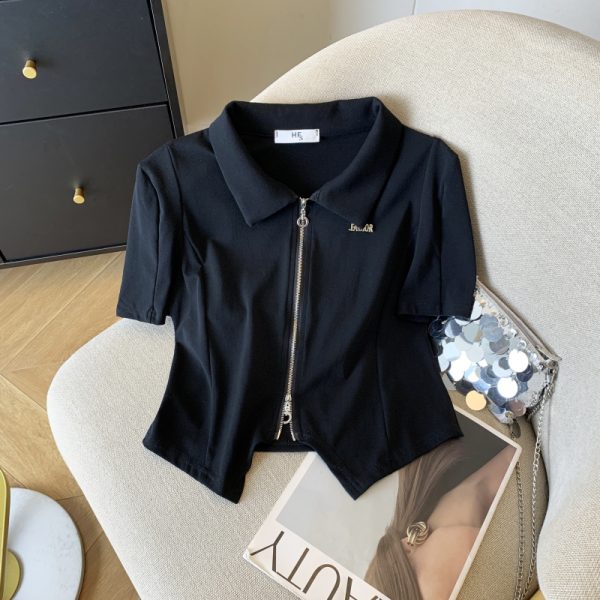 Short unique T-shirt double zip summer tops for women